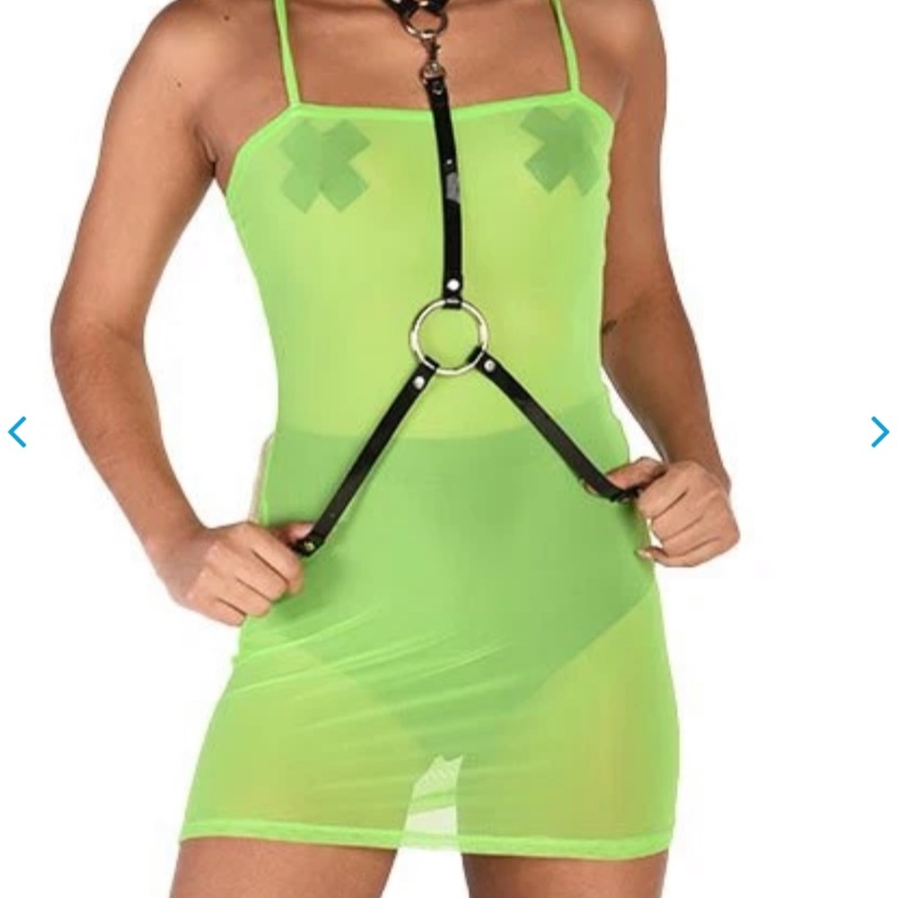 Iheartraves sheer green mesh mini dress M rave EDM